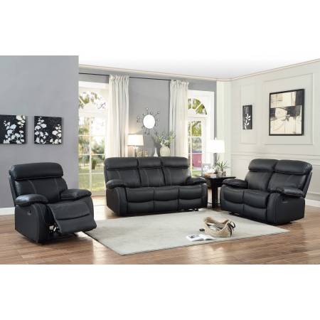 Pendu Reclining Sofa Set - Top Grain Leather Match - Black